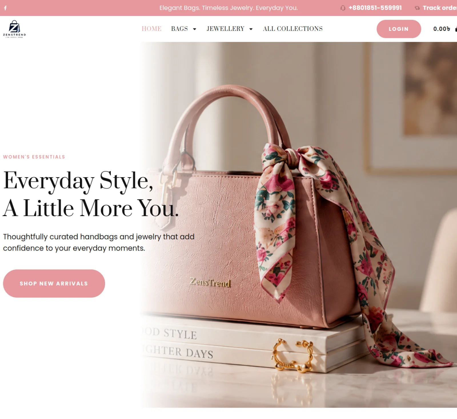 ZensTrend WooCommerce storefront with bags and jewellery